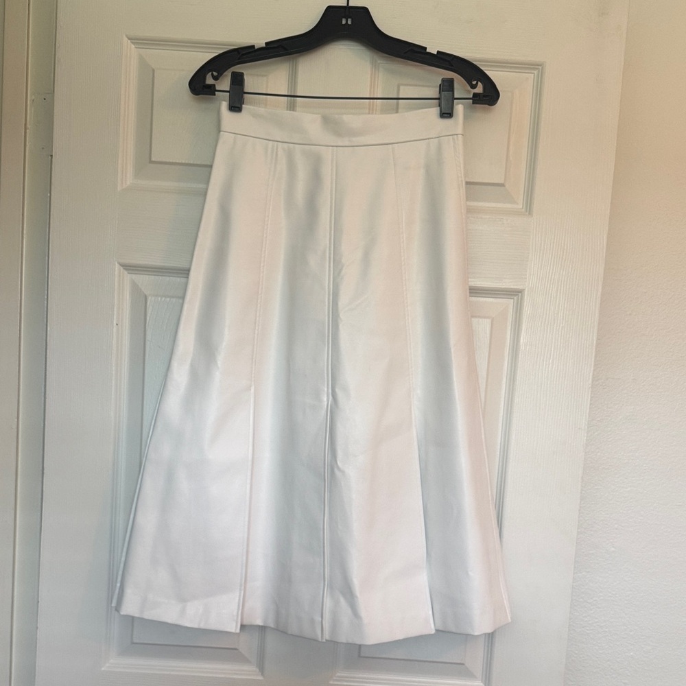 Tela White A-Line Midi Skirt Faux Leather with Panel Seams